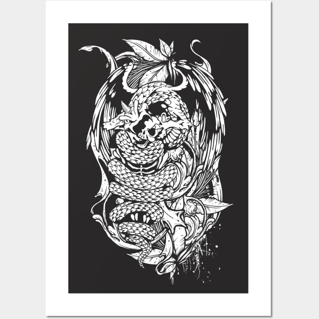 Snake Dragon (white) Wall Art by fatline